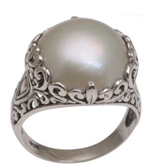 Palatial Dreams Cultured Mabe Pearl and Sterling Silver Domed Ring from Bali